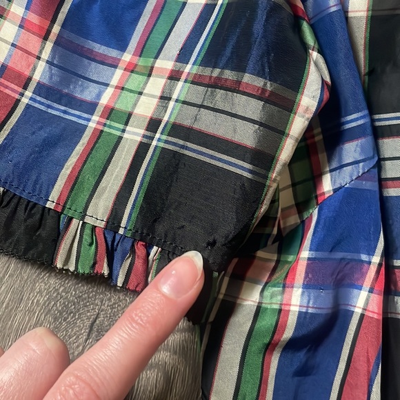 Vintage 1940’s/1950’s Black Plaid Tartan Taffetta Blouse with Ruffles & Buttons - Picture 11 of 14